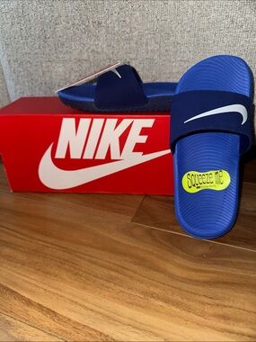 Nike Royal Blue Slide Sandals with White Swoosh